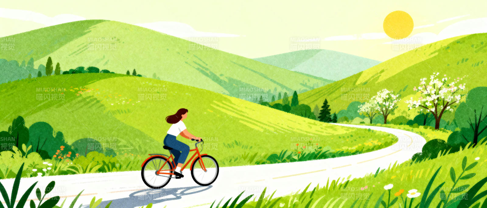 骑行春日山间图片
