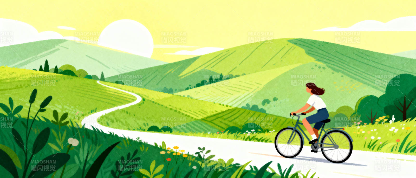 骑行绿野间图片