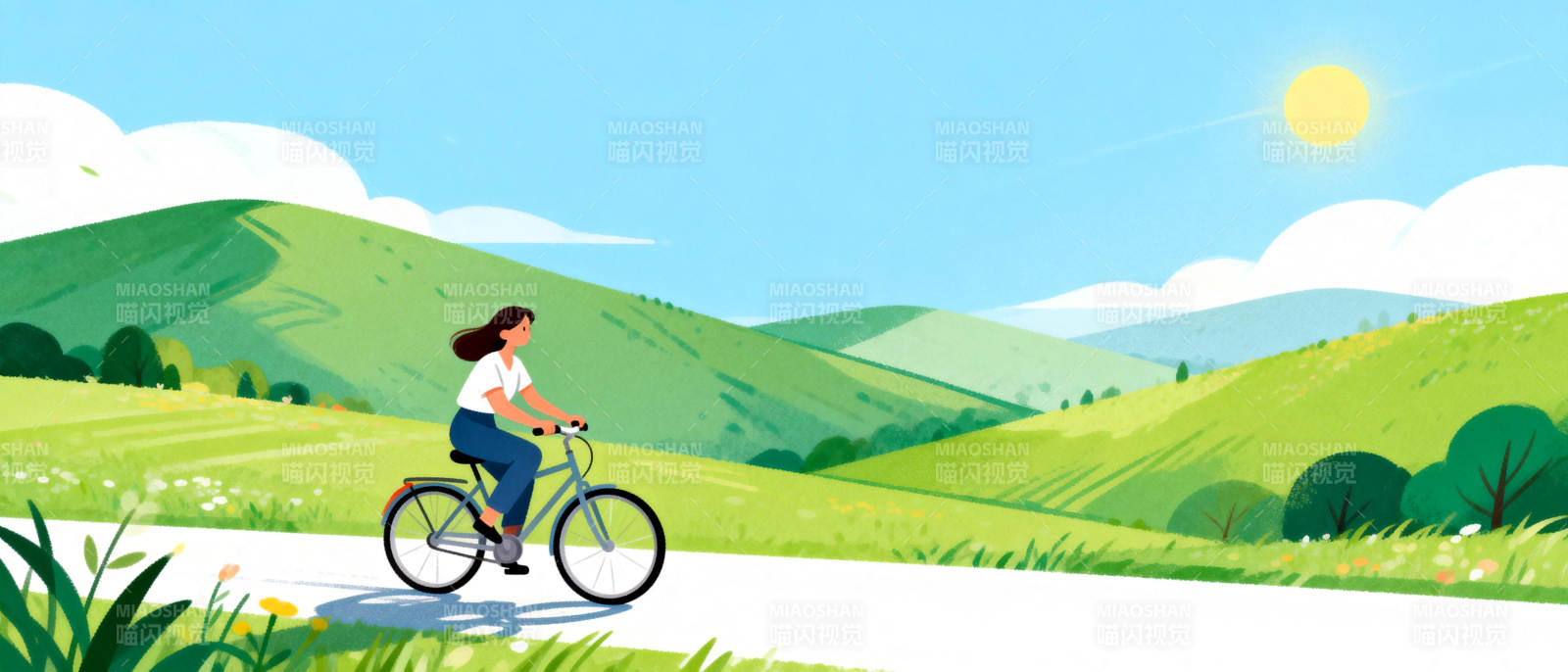 骑行在春日山间图片