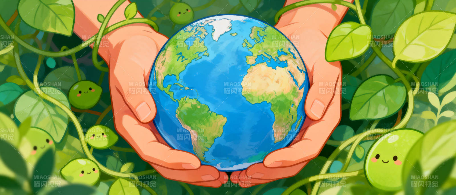 双手托地球 绿意盎然图片