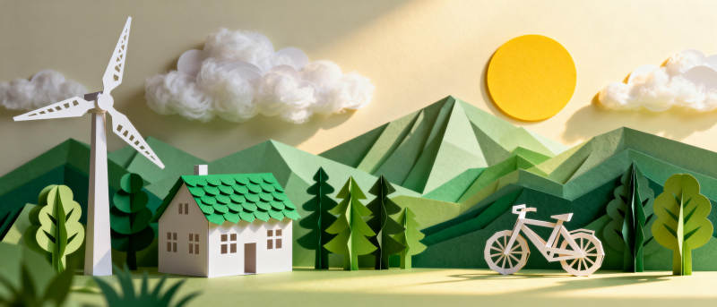 绿色家园 风车与山景图片