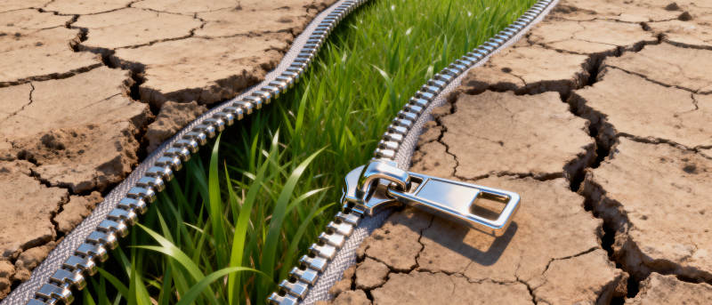 裂土与绿草的分界图片