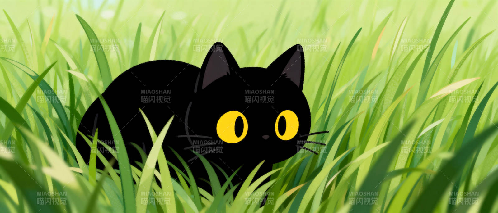 黑猫草丛中图片