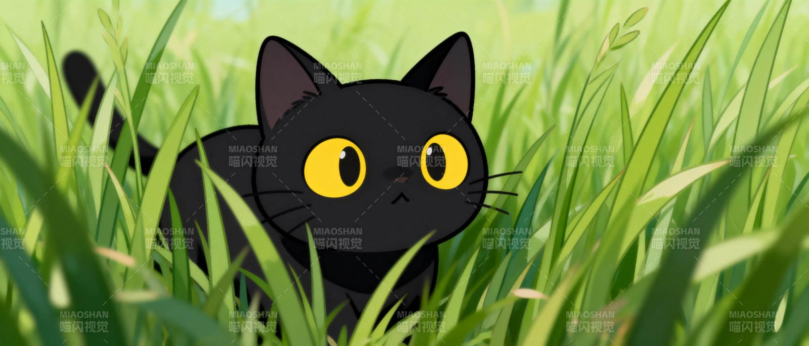 黑猫草丛中探头图片