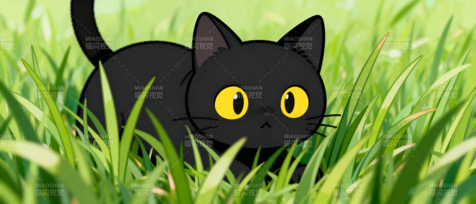 黑猫草丛中图片