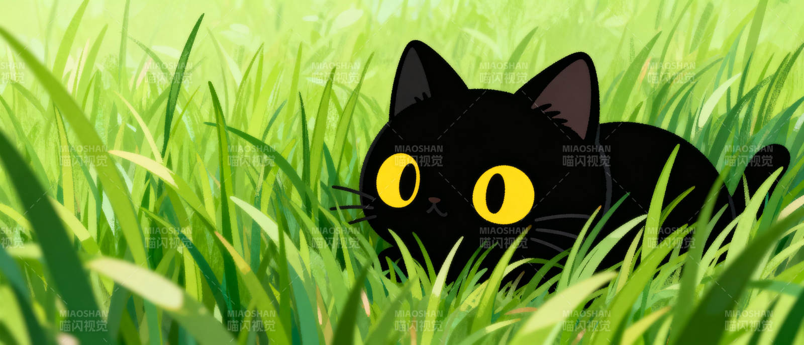 黑猫草丛中图片