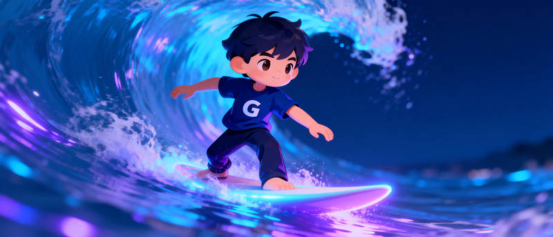 少年冲浪夜光海图片