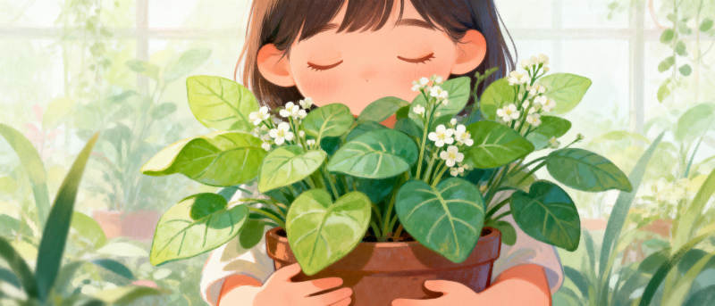 女孩抱花盆图片