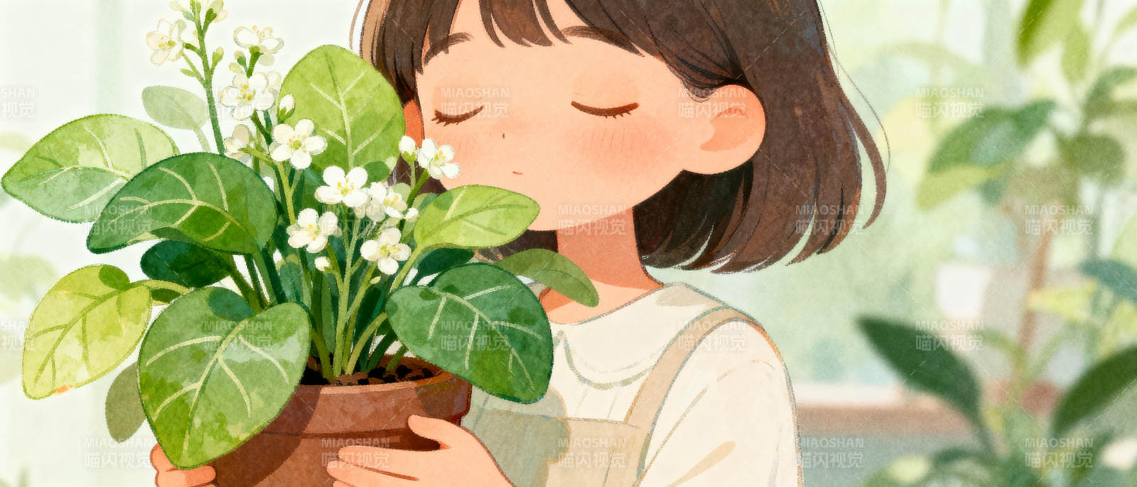 女孩轻嗅花香图片