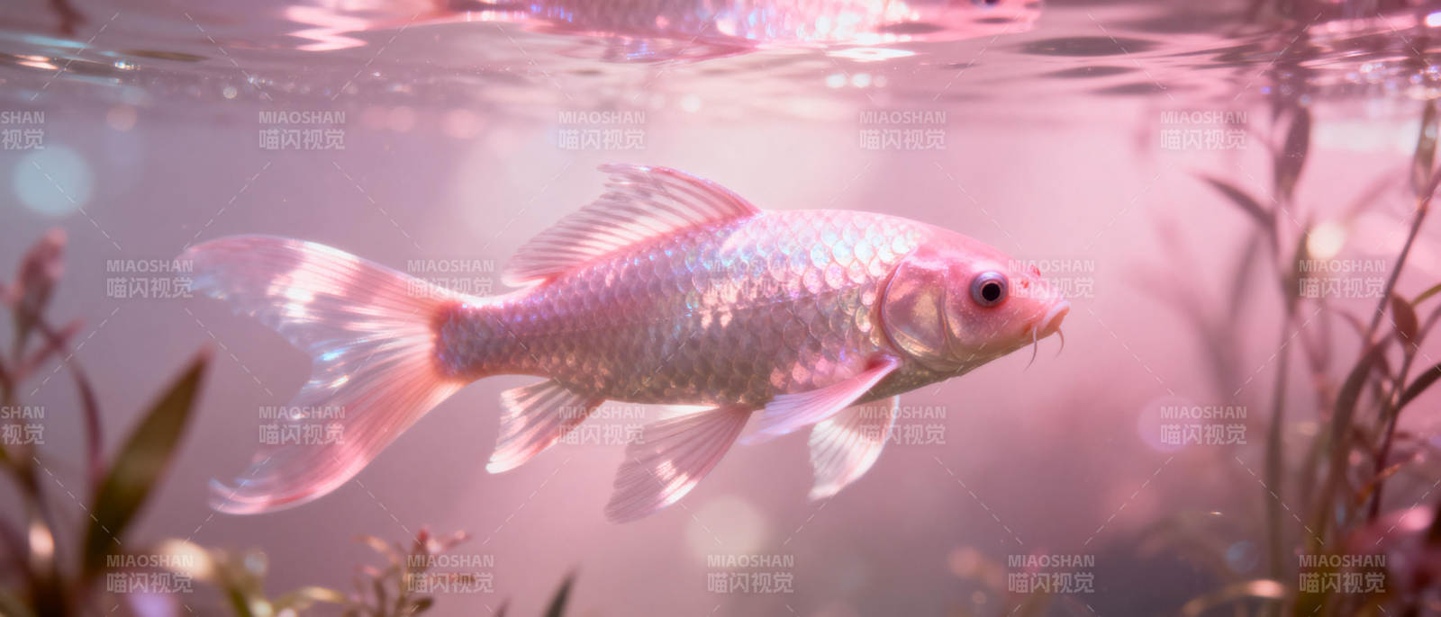 粉红锦鲤游水间图片