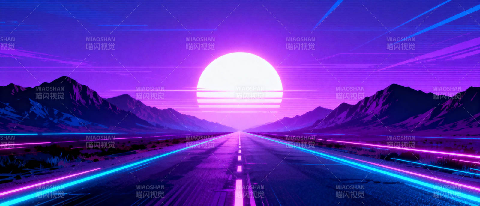 霓虹公路日落图片