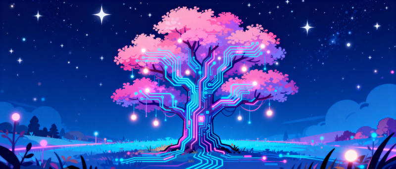 霓虹树夜景图片