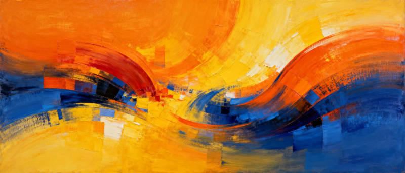 橙蓝交织的抽象画图片