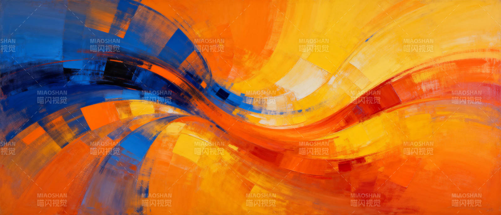 橙蓝交织的流动艺术图片