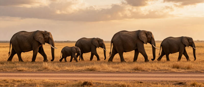 象群行走在草原上图片