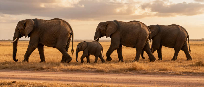 象群行进草原图片