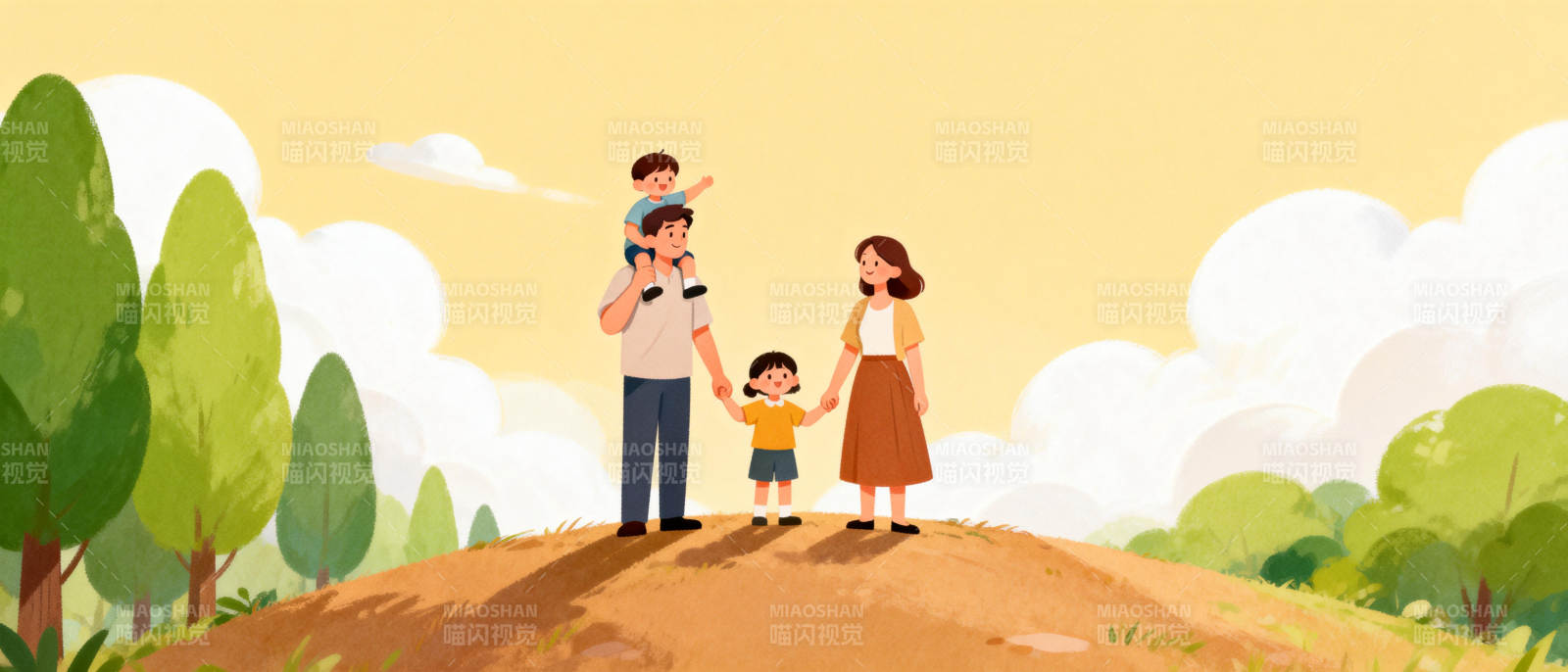 幸福一家游山林图片