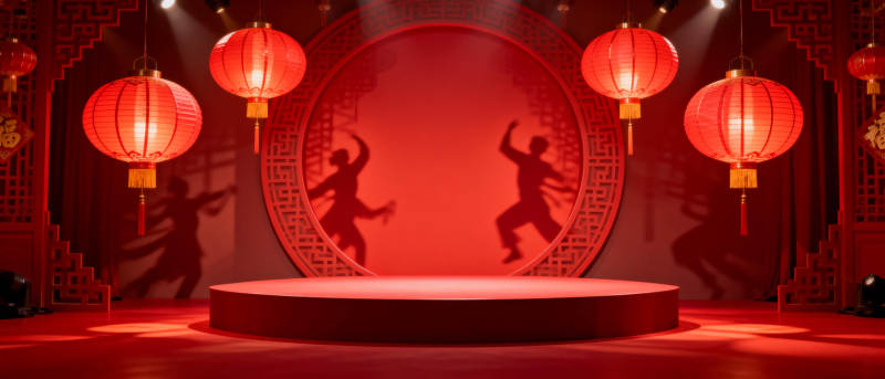 红灯映舞影图片