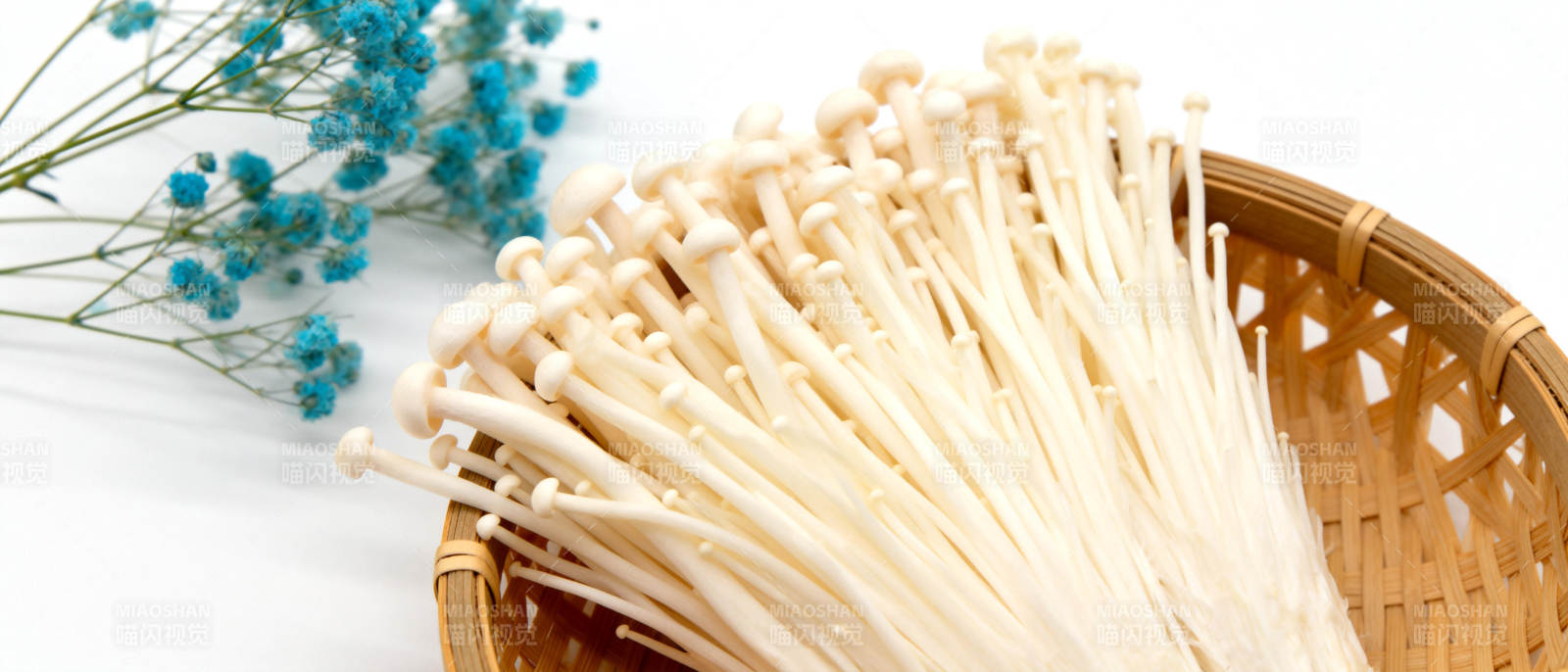 金针菇与蓝花静物图片