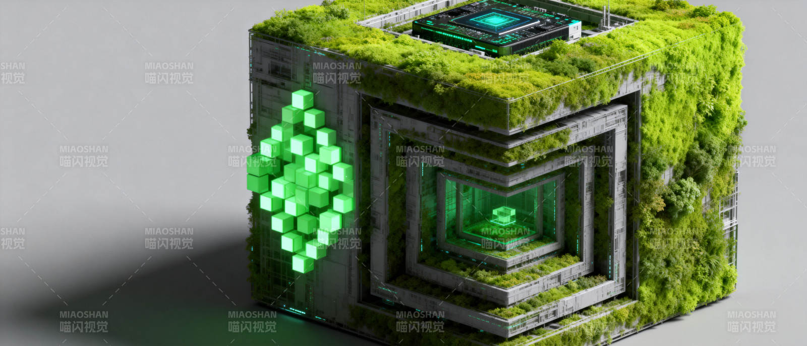 绿植立方体科技装置图片