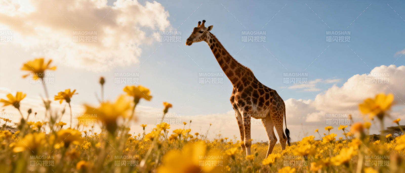 花海中的长颈鹿图片