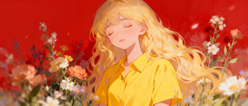 金发少女花间梦图片