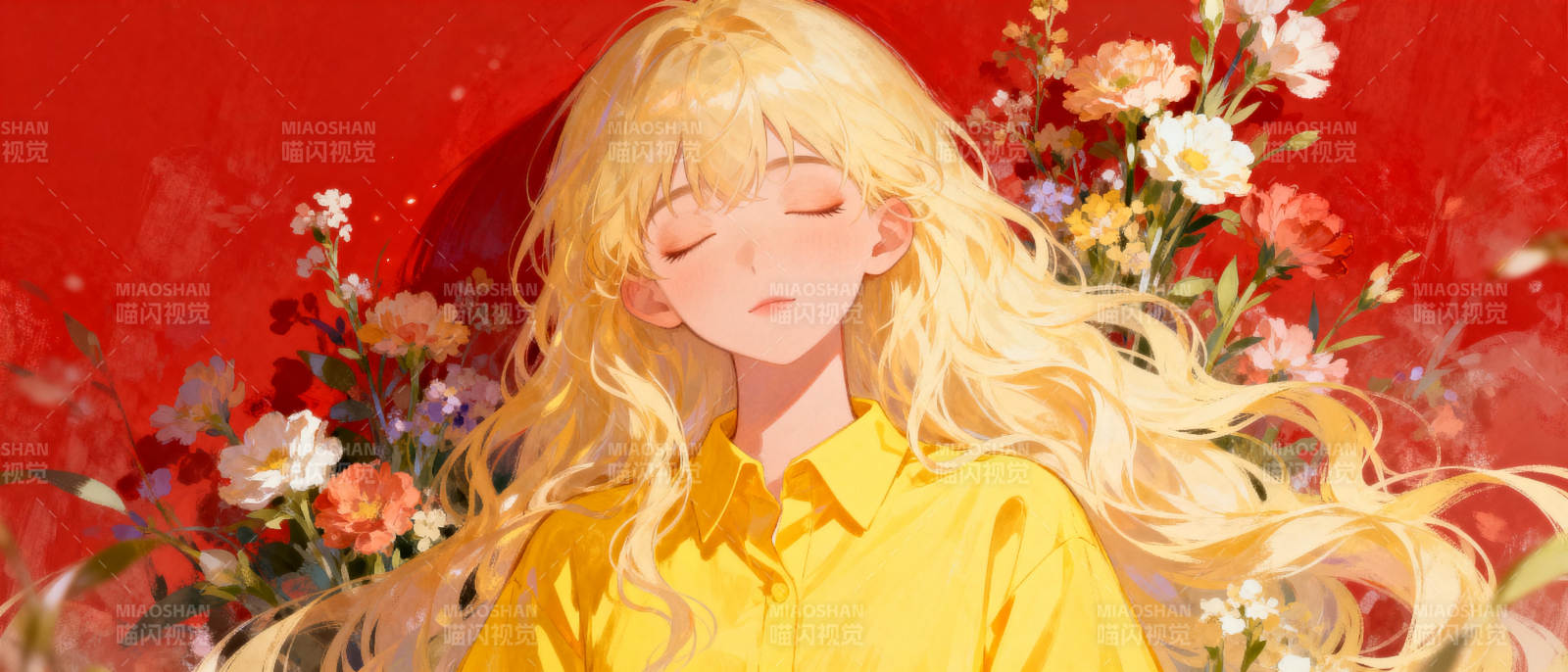 金发少女花间梦图片