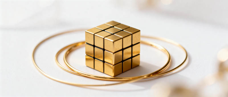 金色魔方静置环中图片