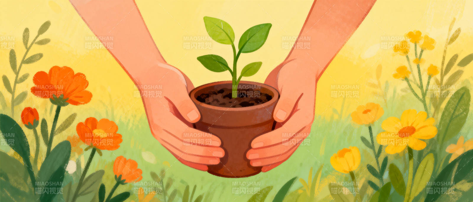 双手护苗 春意盎然图片