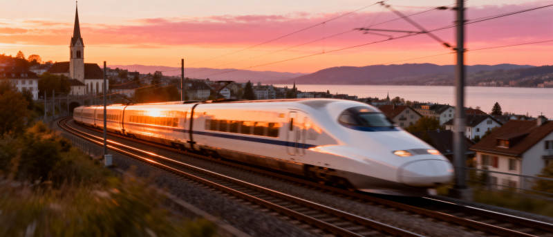 夕照中的高速列车图片