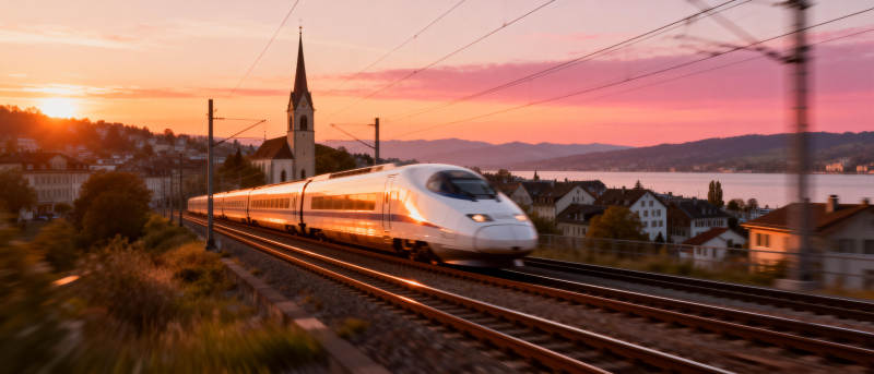 夕阳下的高速列车图片