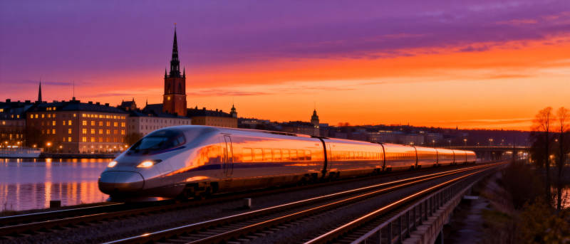 夕阳下的高速列车图片