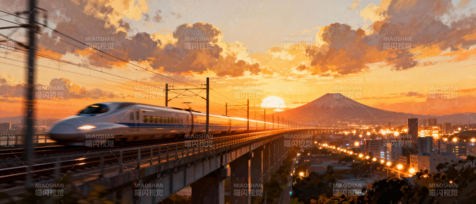 夕阳下的高速列车图片