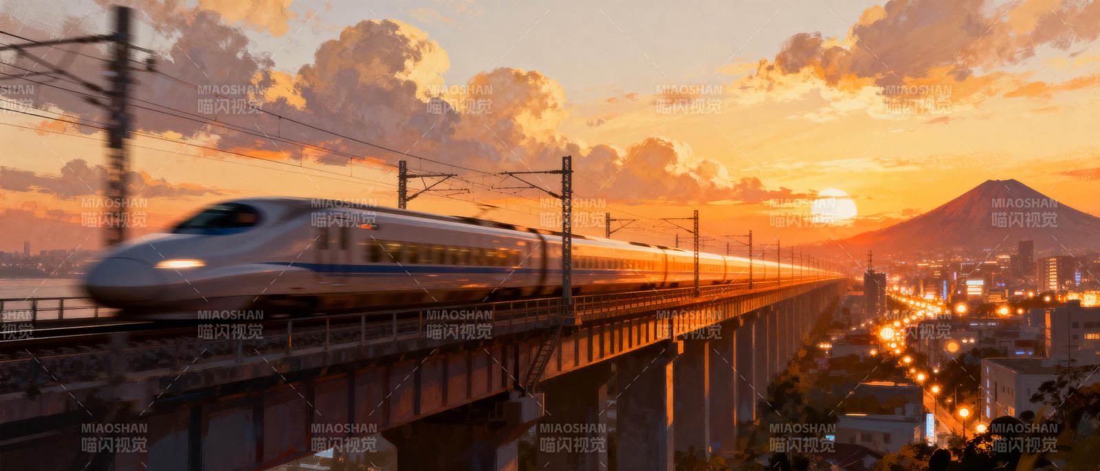 夕阳下的高速列车图片