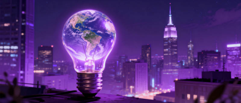 地球灯泡照亮城市图片