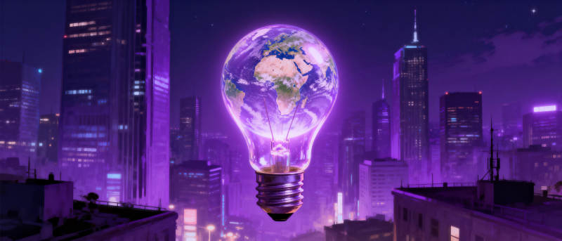 地球灯泡照亮城市图片