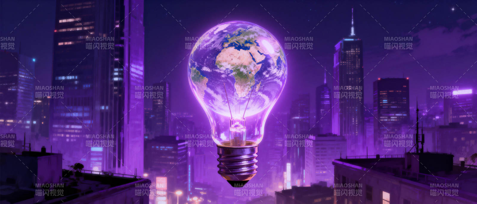 地球灯泡照亮城市图片
