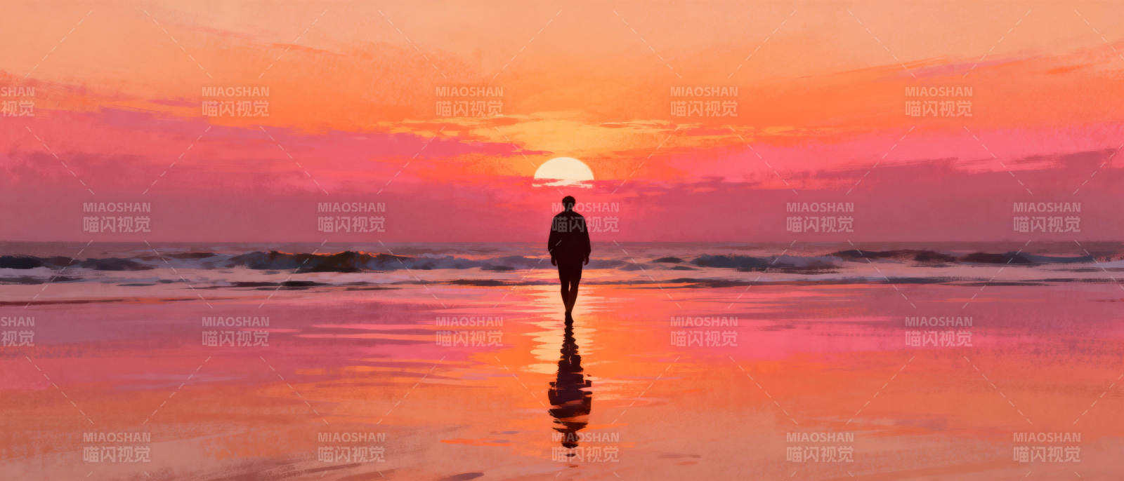 夕阳下的孤独身影图片