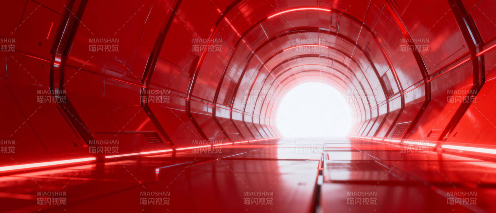 红色隧道尽头的光图片