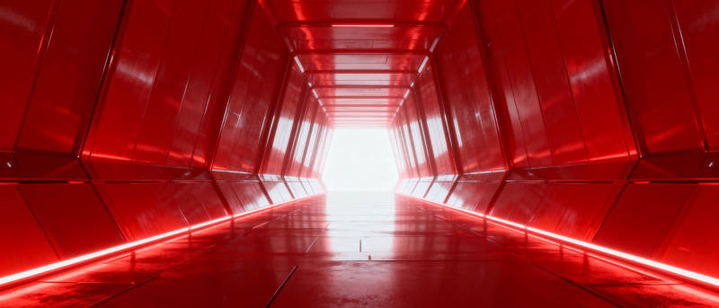 红色隧道尽头光图片