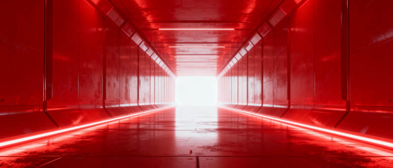 红色隧道尽头的光图片
