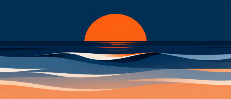 夕阳海浪图图片