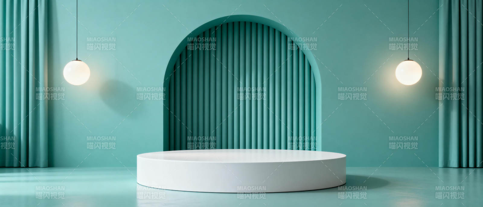 简约蓝绿展厅图片