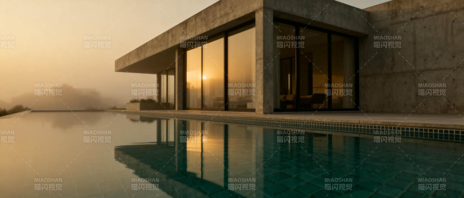 现代建筑泳池黄昏图片