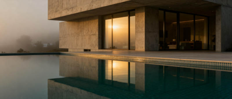 现代建筑与泳池倒影图片