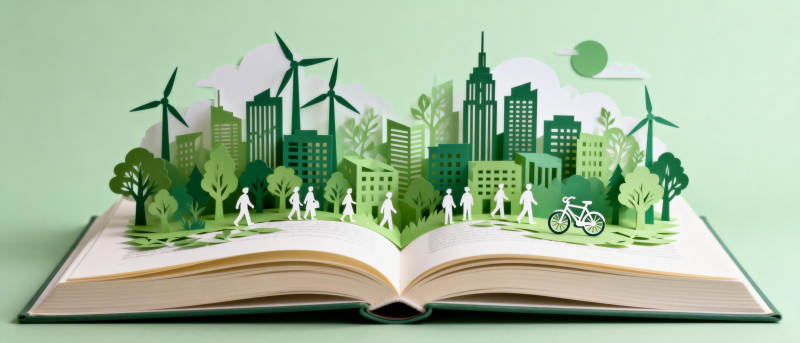 绿色城市书页间图片