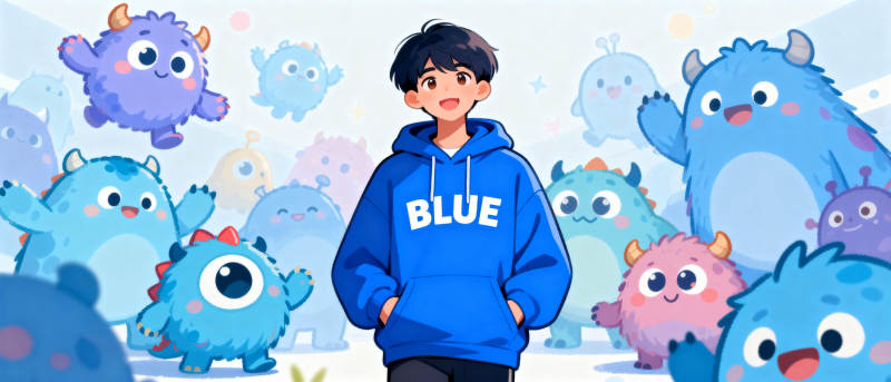 蓝衣少年与萌兽图片