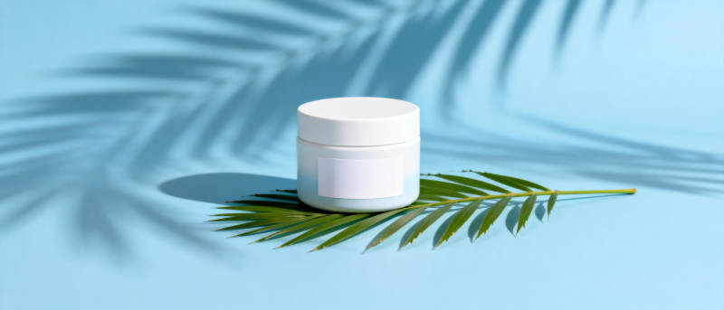 绿叶映衬的白色罐子图片