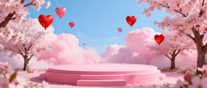 樱花浪漫心形气球图片