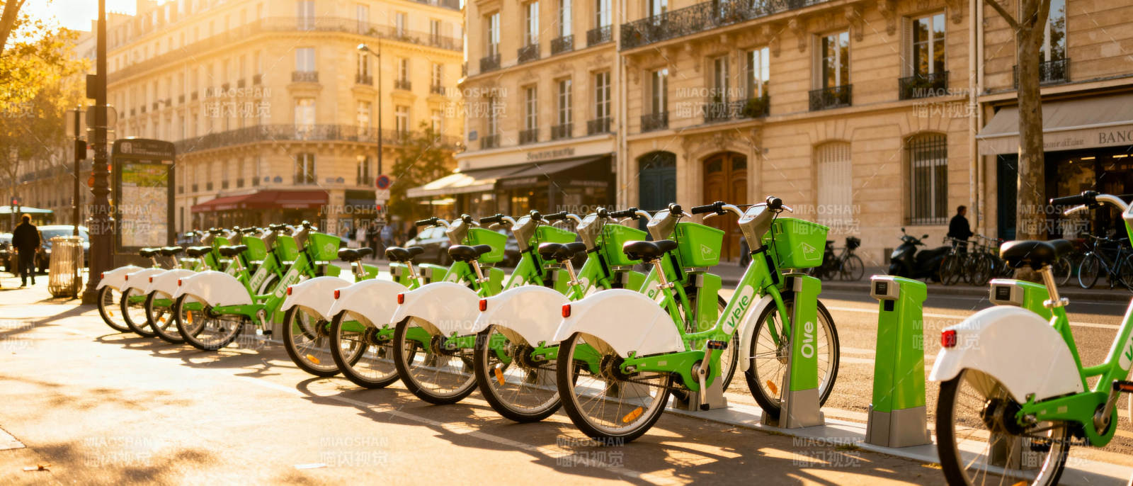 绿色共享单车整齐排列图片
